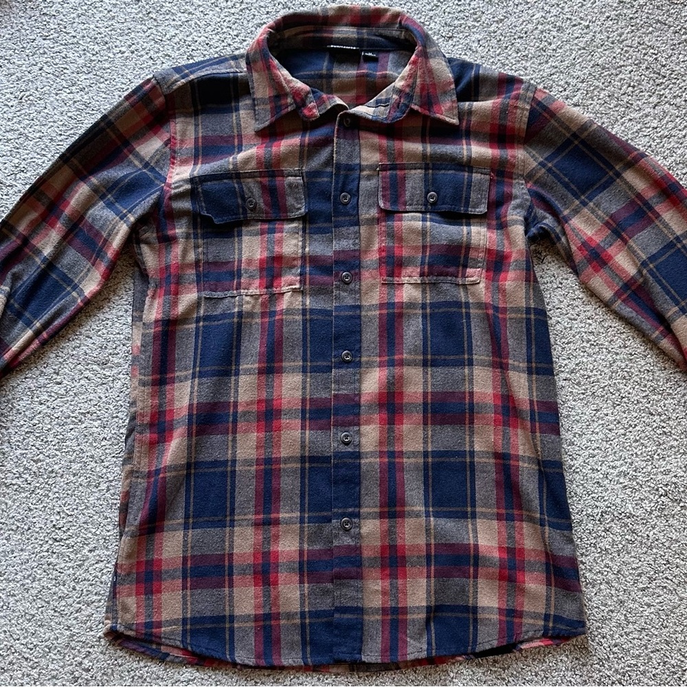 Burnside Men's Casual Plaid Shirt - Navy and Red